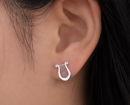 Silver Lyre Stud Earrings