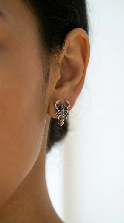 Silver Scorpion Stud Earrings