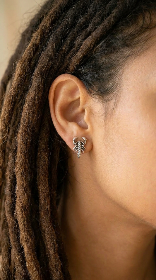 Silver Scorpion Stud Earrings