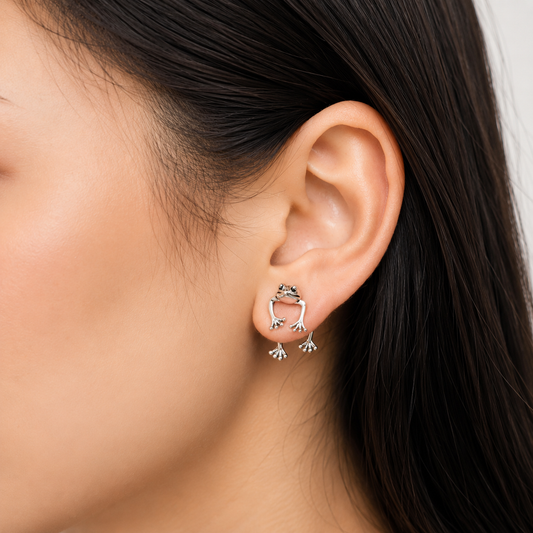 Silver Frog Drop Earrings