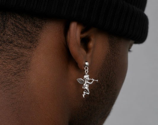 Silver Cupid Angel Drop Earrings