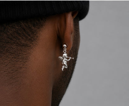Silver Cupid Angel Drop Earrings