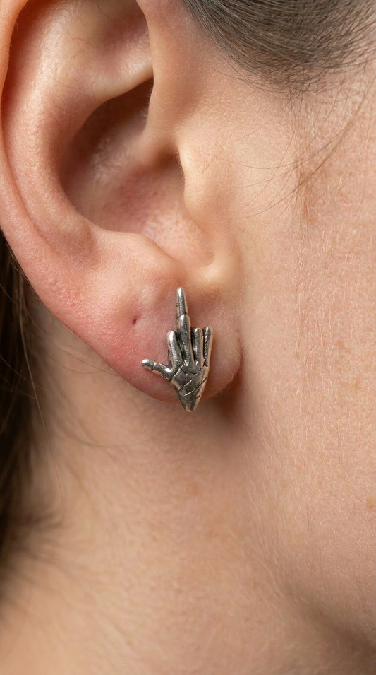 Silver Skeleton Hand Stud Earrings