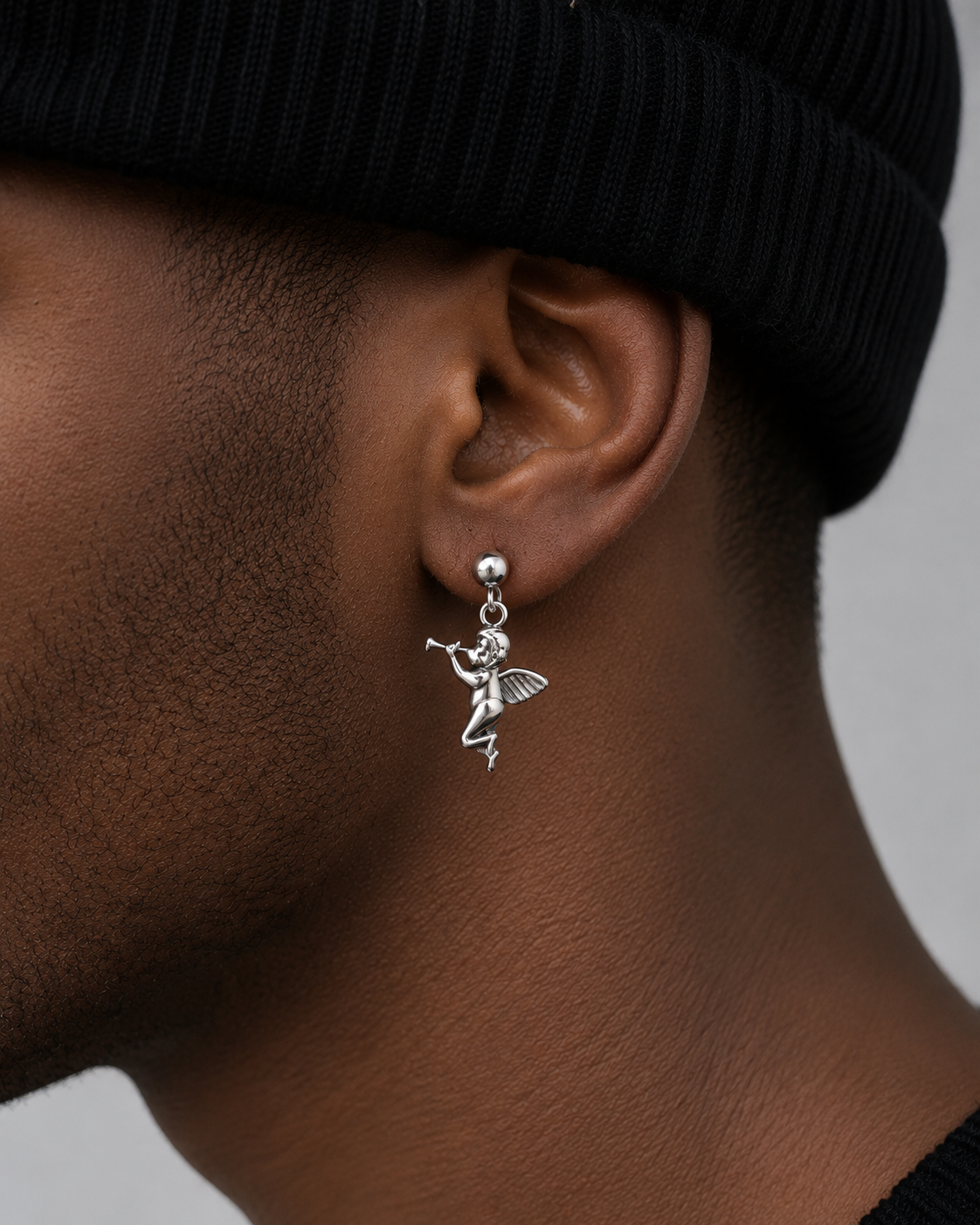 Silver Cupid Angel Drop Earrings