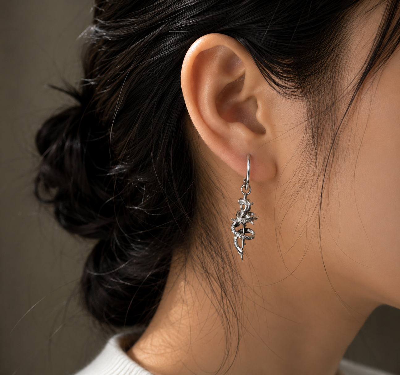 Silver Snake Drop Earrings